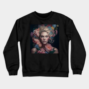 Girl with blonde hair and flowers Crewneck Sweatshirt